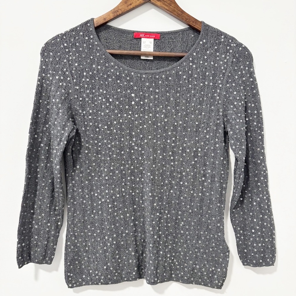 Anne Klein Sequin Sweater Womens Size PM Lightweight‎ Sparkle Casual Classic